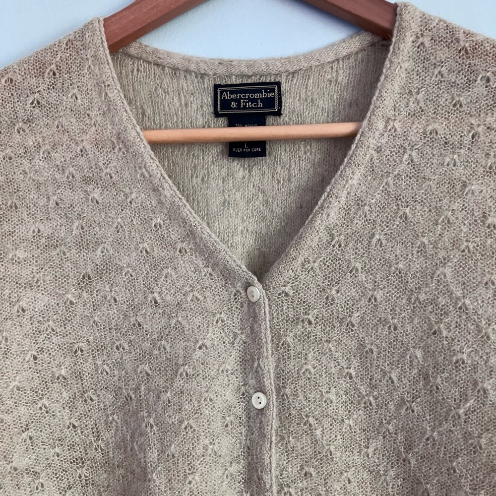 ABERCROMBIE & Fitch Tan Wool Blend Knot Cardigan Sweater Size L (Like a S-M) - Picture 3 of 11